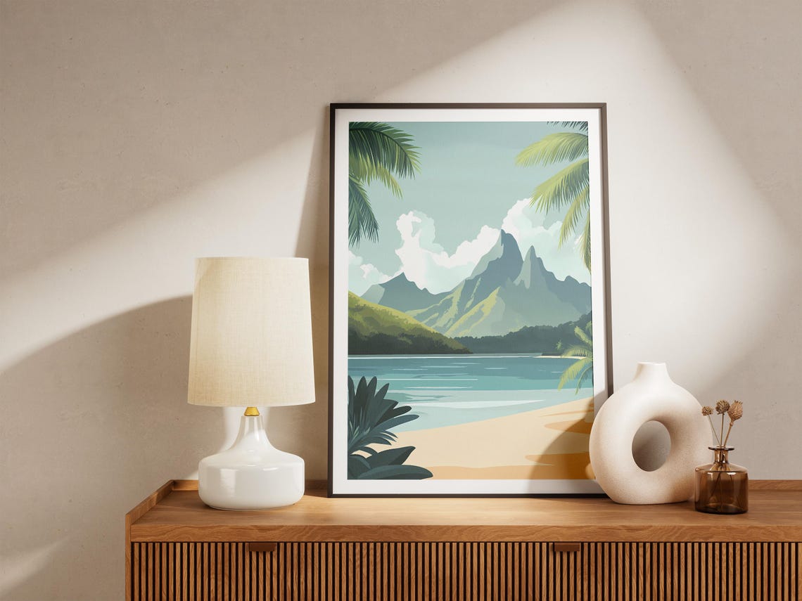 Moorea French Polynesia Jagged Volcanic Peak and Calm Bay Poster - Image 5