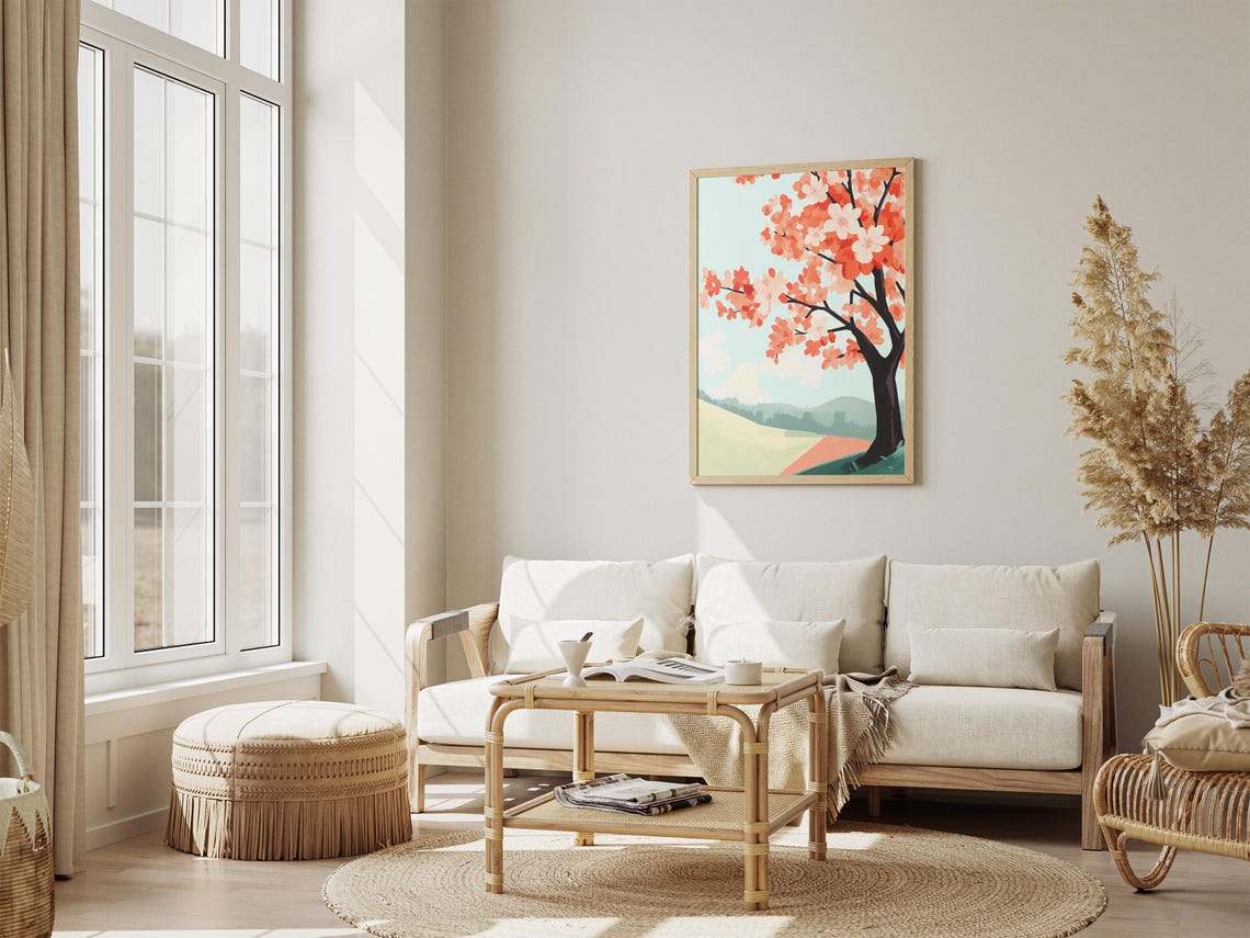 Coral Cherry Blossom Tree By Green Hills Spring Floral Poster - Image 4
