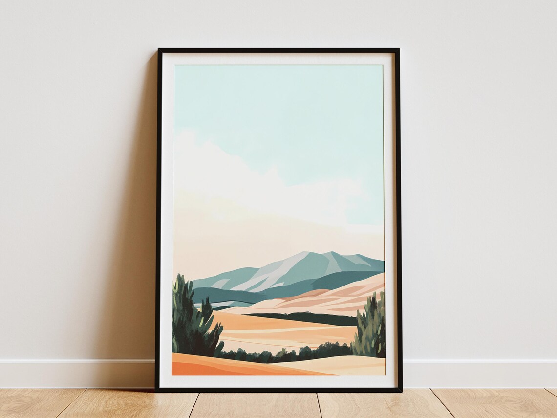 Abstract Peach And Teal Rolling Hills Minimalist Landscape Poster