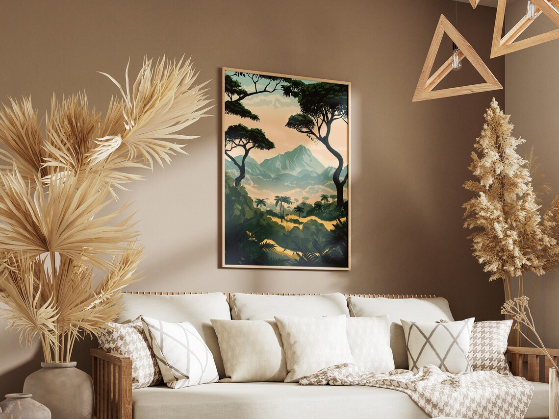 Waza National Park Cameroon Misty Mountain Jungle Travel Poster - Image 3