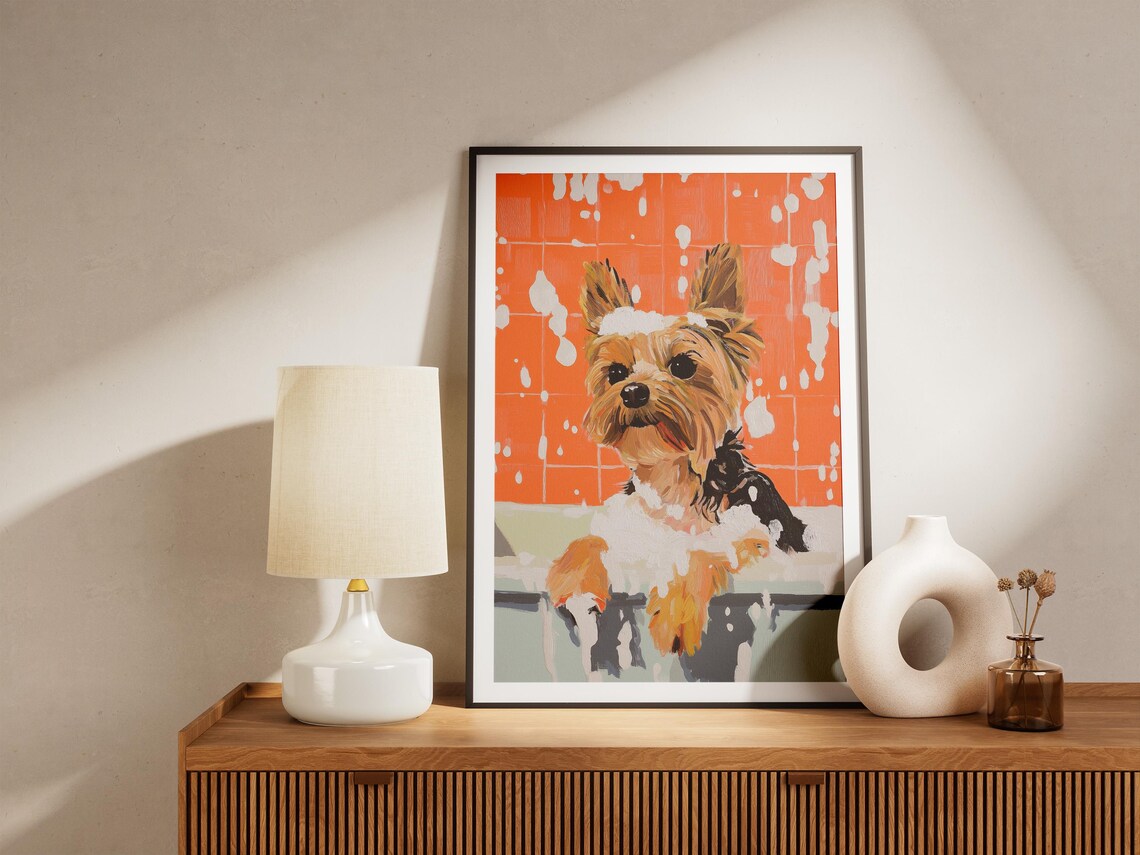 Yorkshire Terrier Foamy Bubble Bath Puppy Bathroom Humor Poster - Image 4