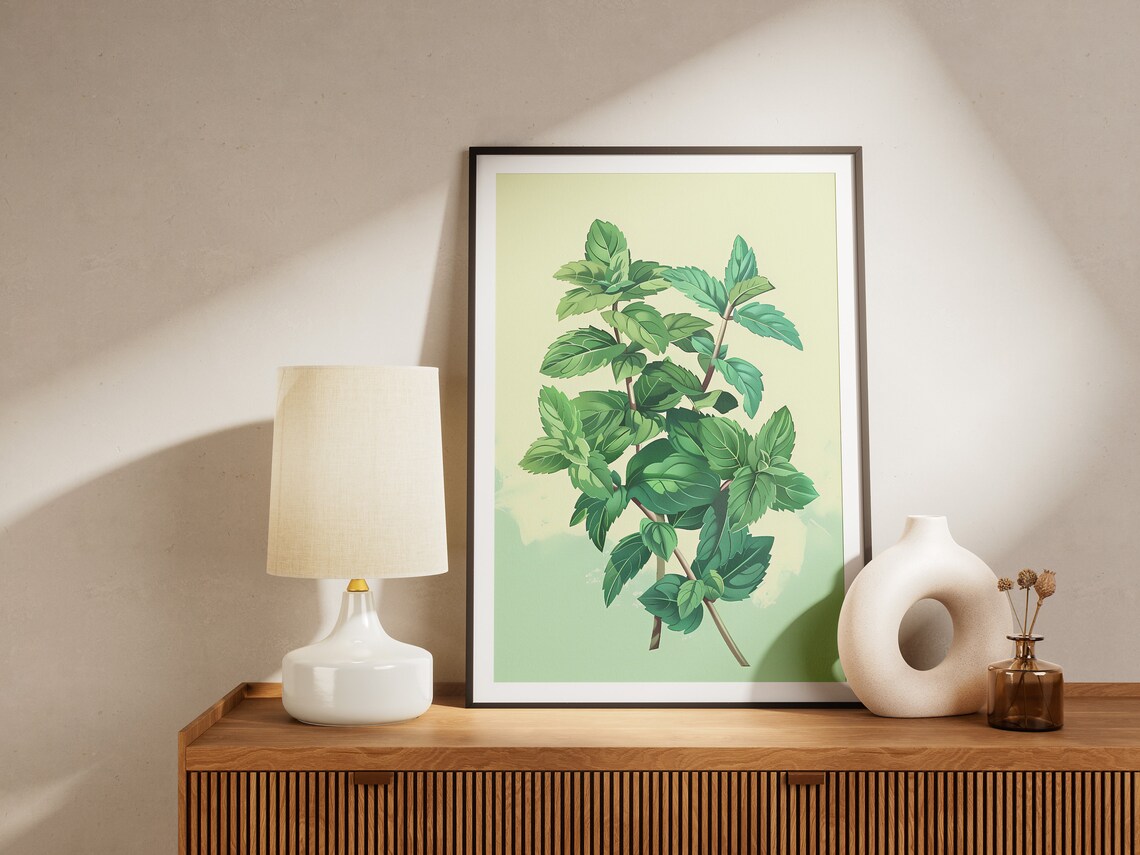 Botanical Print Green Minimalist Poster, Mint Plant - Image 2