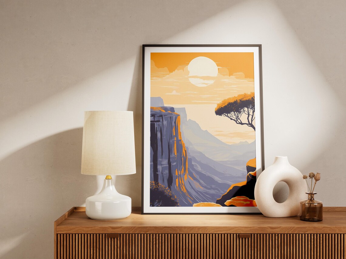 Sunrise Mountain Valley with Dramatic Cliffs Travel Poster Scenic - Image 5