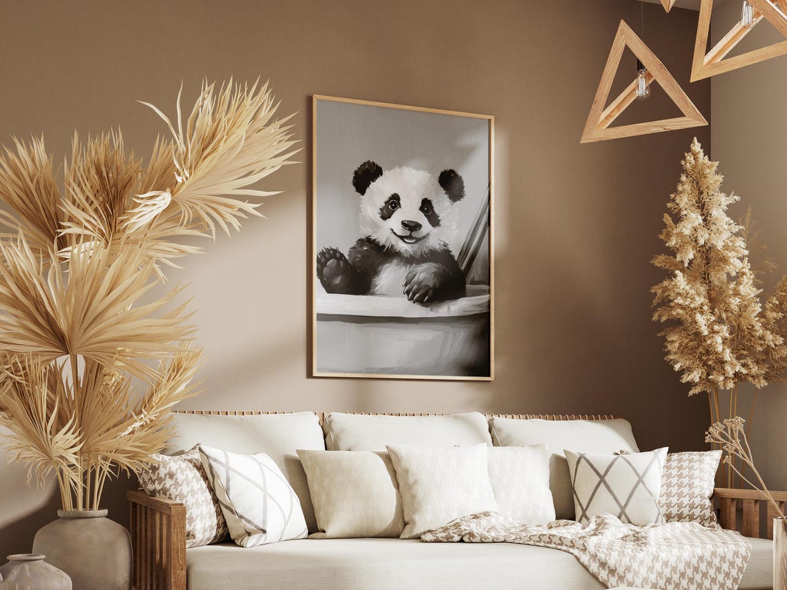Panda Bear In Bathtub Poster Black And White Minimalist Print Animal Wall Art Bathroom Decor Bubble Bath Funny - Image 3