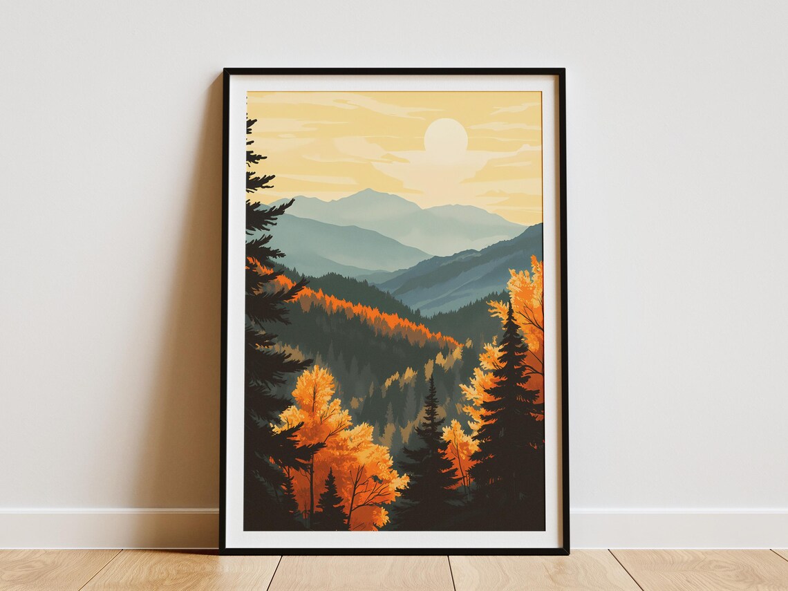 Smoky Mountains National Park Autumn Forest Misty Ridges Poster