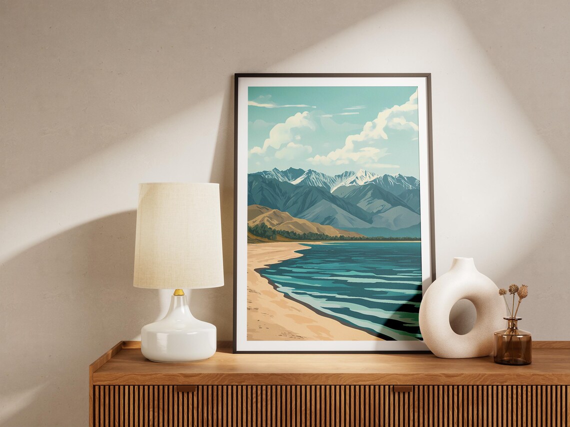 Issyk Kul Lake Kyrgyzstan Sandy Shore Mountain View Art Poster - Image 5