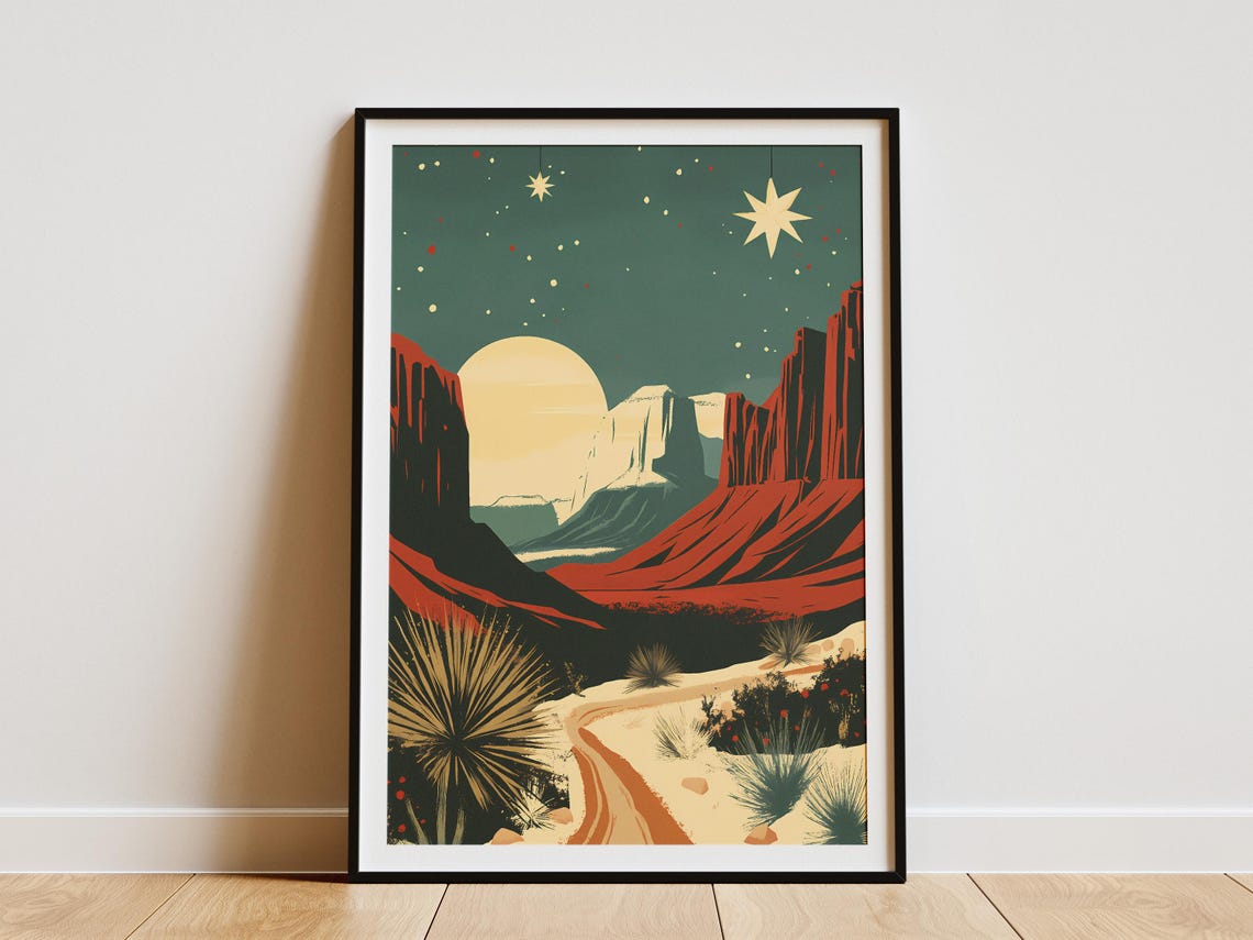 Big Bend National Park Desert Cliffs Under a Full Moon Poster