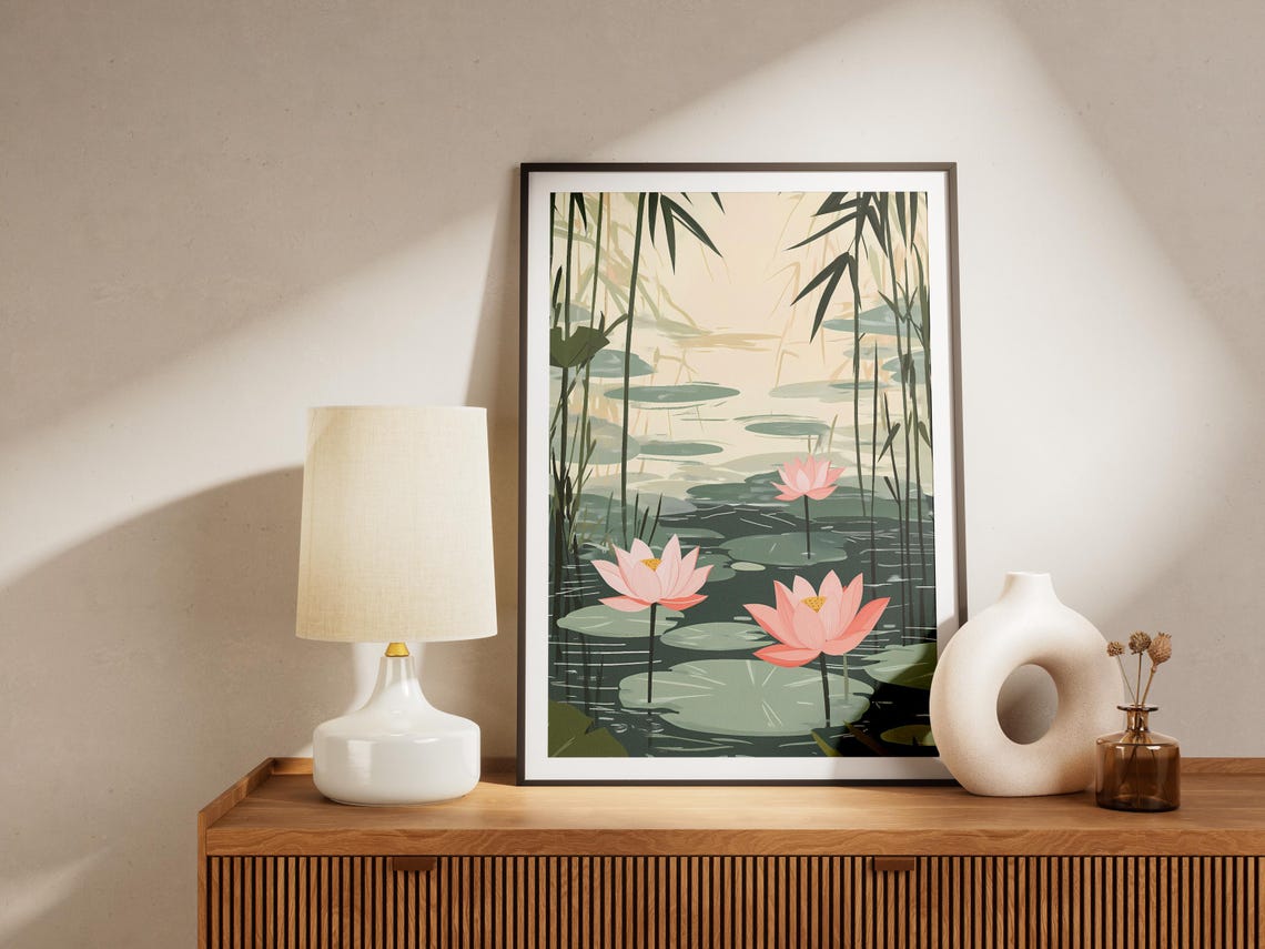 Pond Bamboo Botanical Art Print, Japanese Zen Garden - Image 4