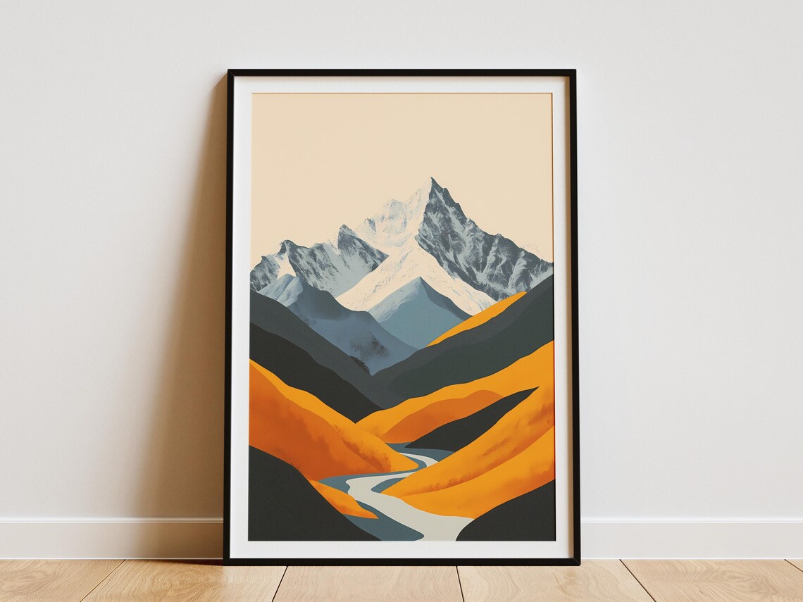 Altai Mountains Golden Amber Hills Snow Peak River Valley Poster