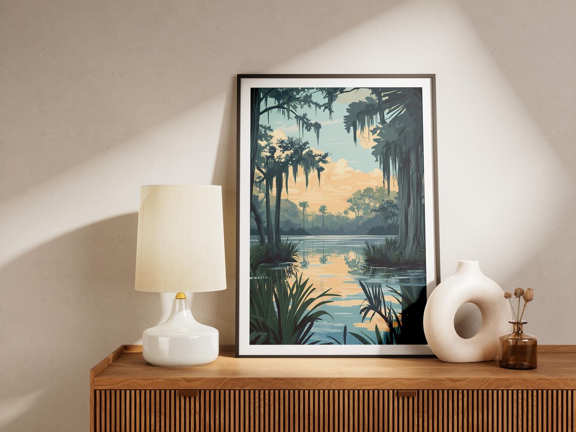 Bayou Bartholomew Louisiana Cypress Swamp Sunset Scene Poster - Image 4
