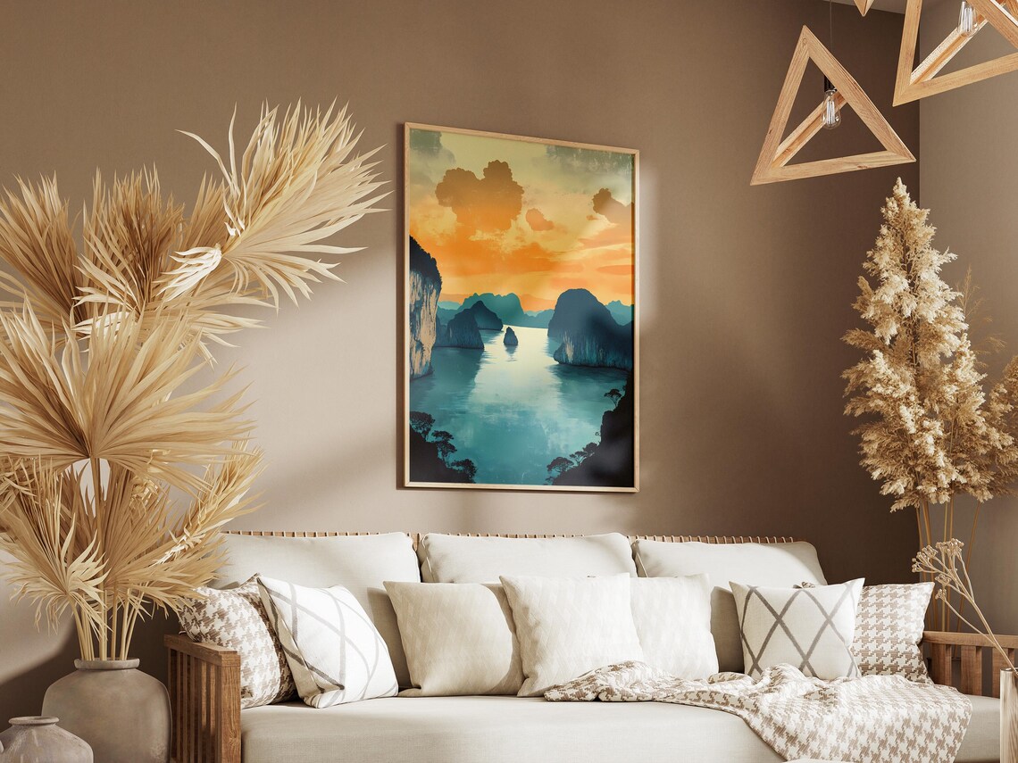 Thailand Phang Nga Bay Fiery Sunset Karst Islands Teal Sea Poster - Image 3