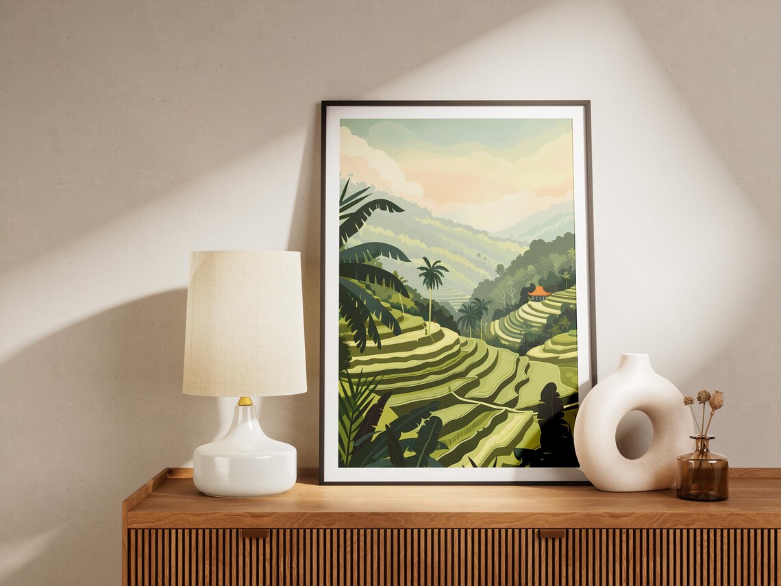 Bali Indonesia Rice Terraces Lush Green Jungle Travel Poster - Image 2
