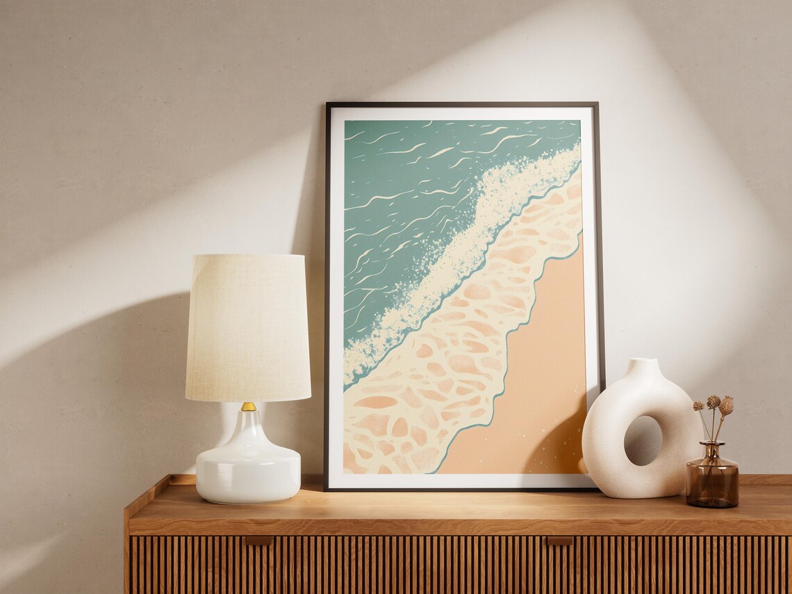 Minimalist Aerial Ocean Wave Shoreline Beach Illustration Poster - Image 5