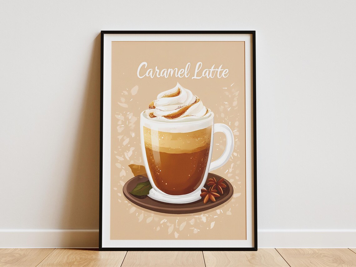 Caramel Latte With Whipped Cream And Star Anise Cafe Art Poster