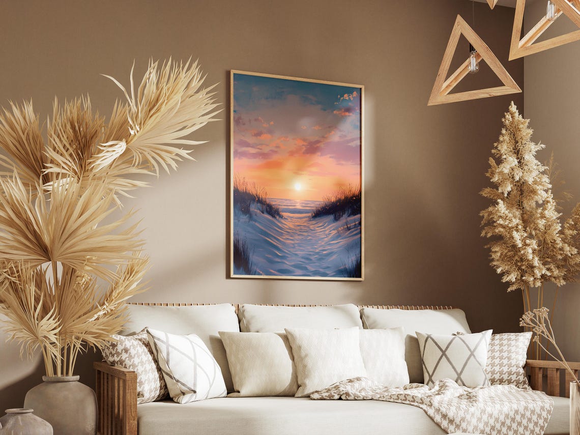 Sandy Dune Path Winding Between Grasses to an Ocean Sunset Poster - Image 3