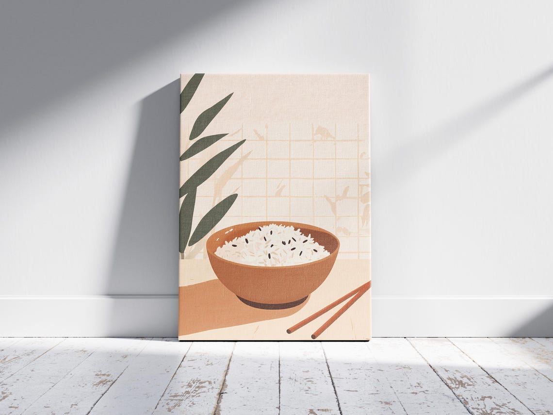 Minimalist Rice Bowl with Chopsticks Japanese Kitchen Art Print - Image 2
