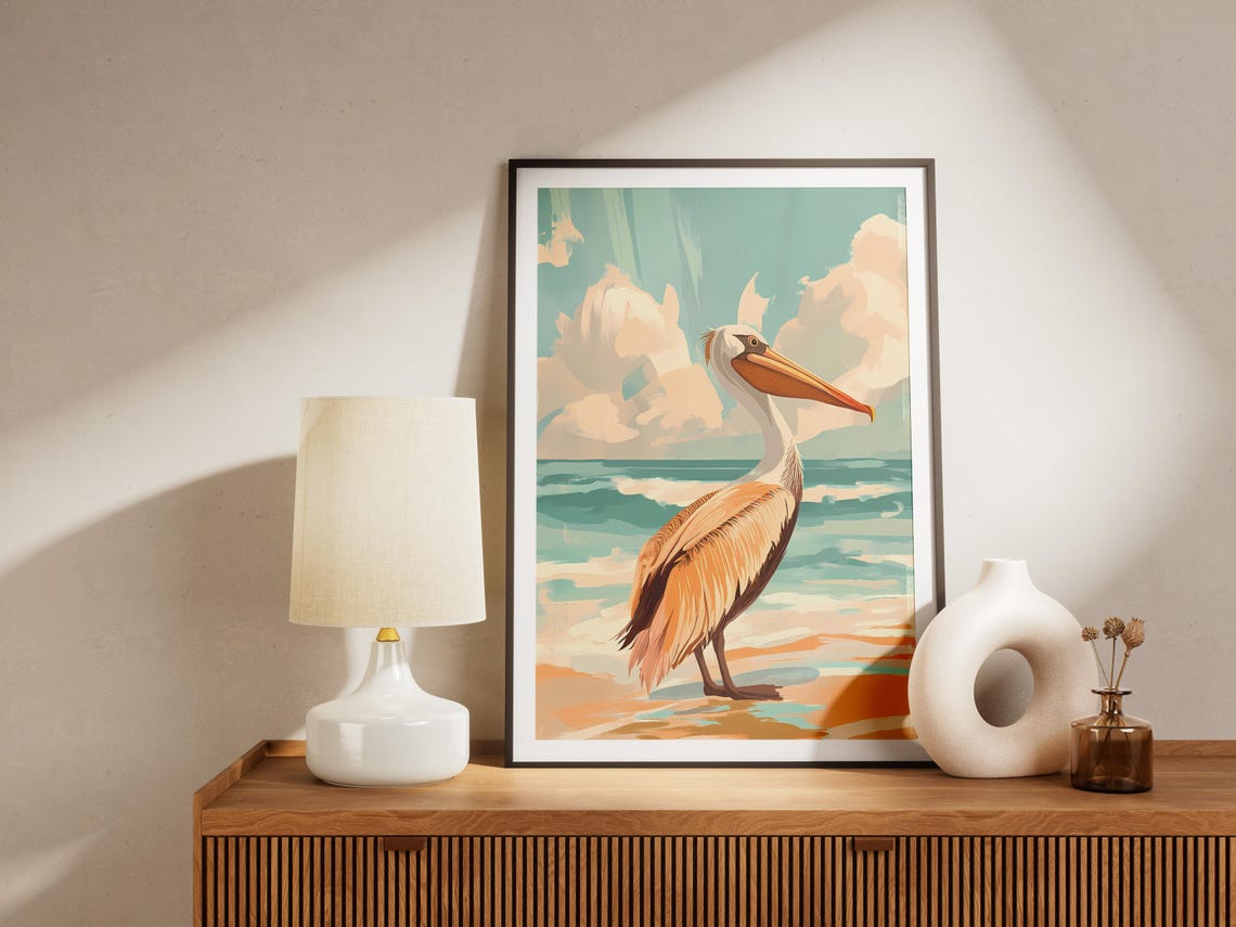 Brown Pelican Coastal Beach Vintage Style Ocean Bird Art Poster - Image 4