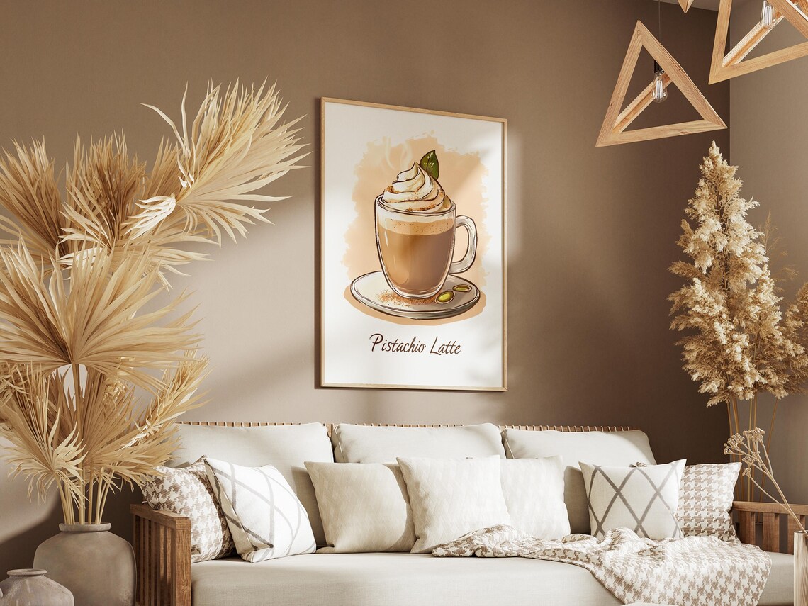 Pistachio Latte Whipped Cream Coffee Shop Cafe Illustration Poster - Image 3