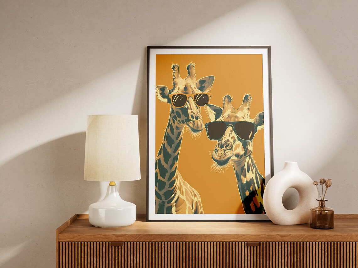 Two Cool Giraffes Wearing Sunglasses Quirky Safari Art Print - Image 2