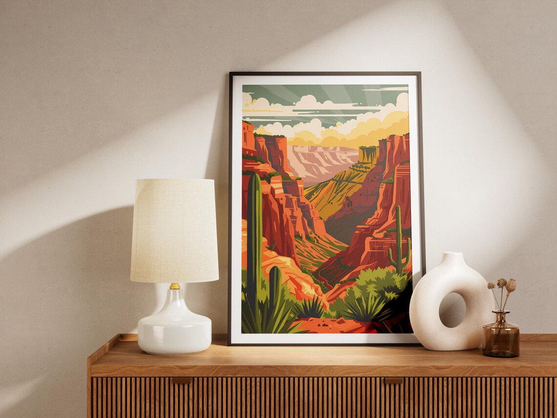 Grand Canyon Arizona Red Rock Cliffs Vintage Desert Travel Poster - Image 2