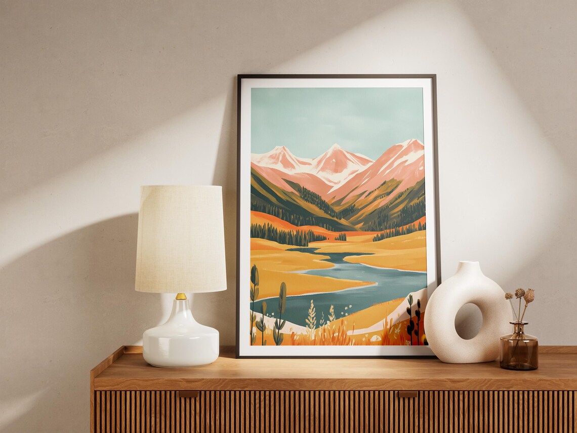 Autumn Mountain Valley With Winding River Scenic Landscape Poster - Image 5