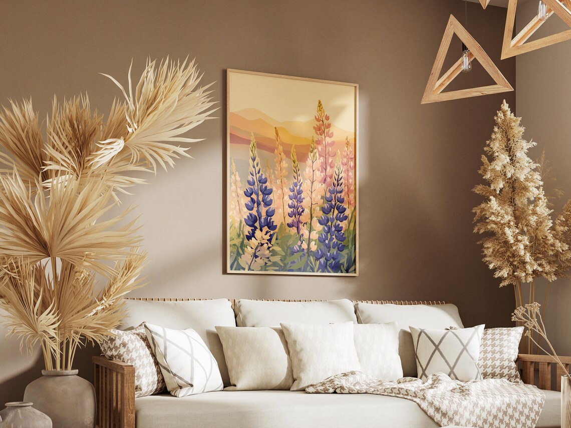 Lupine Meadow Sunrise Pink Purple Spikes Mountain Light Poster - Image 3