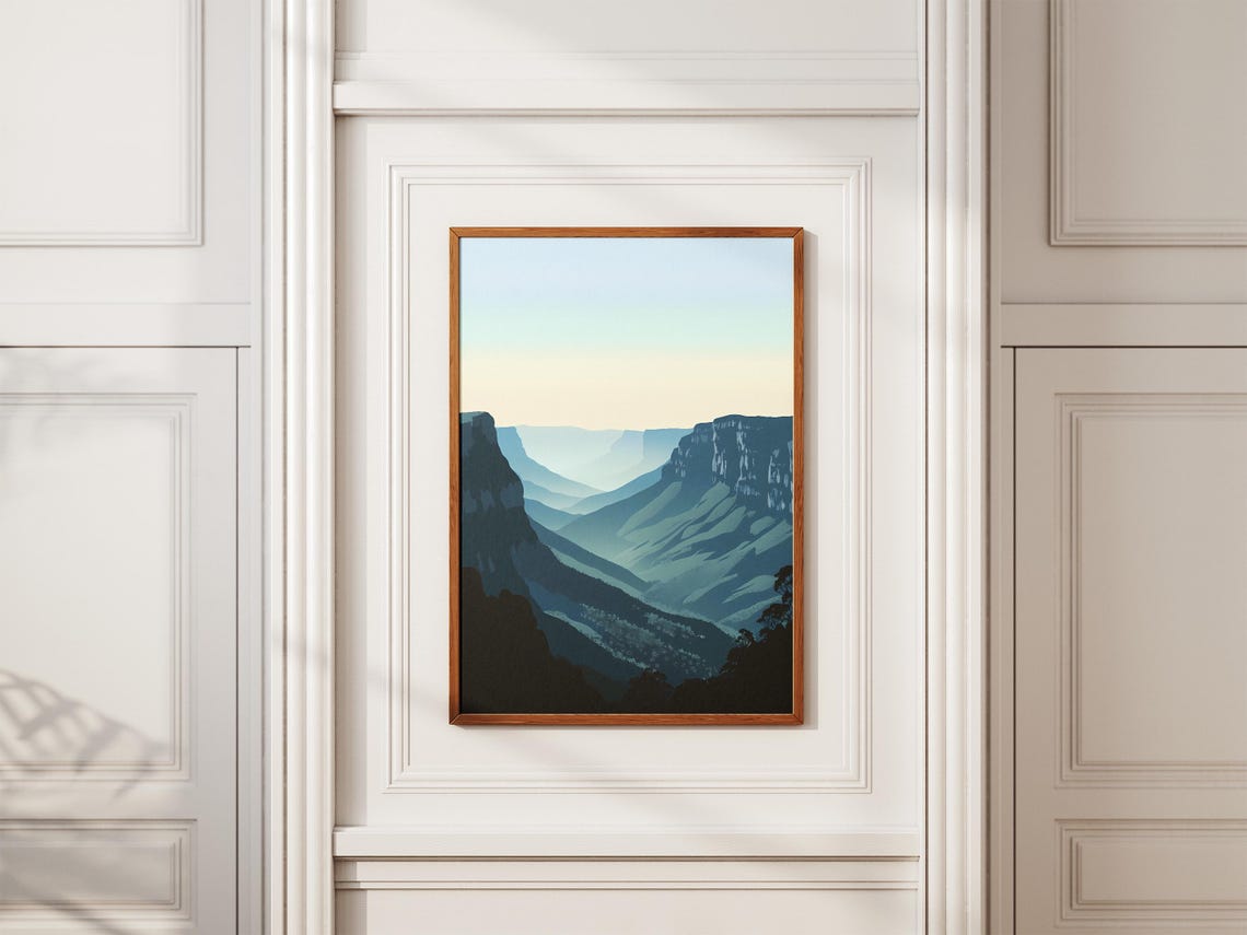 Australia Blue Mountains Misty Blue Layered Sandstone Cliffs Poster - Image 2