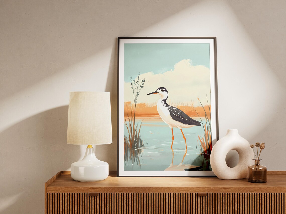 Greater Yellowlegs Wading in Shallow Water Wetland Bird Poster - Image 5