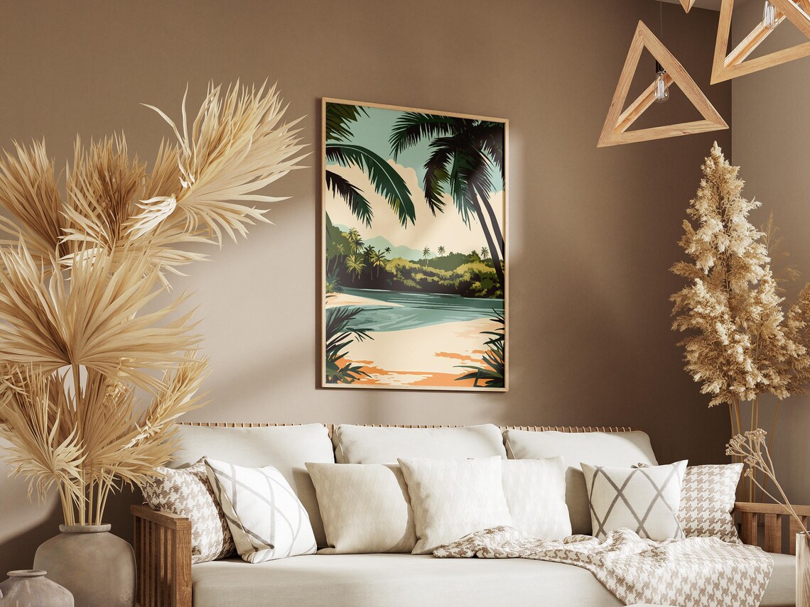Seychelles Beach Palm Framed Tropical Cove Paradise Art Poster - Image 3