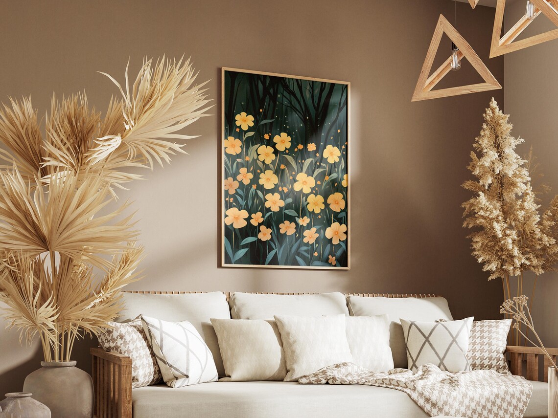 Golden Primroses Moonlit Forest Twilight Enchanted Flower Poster - Image 3