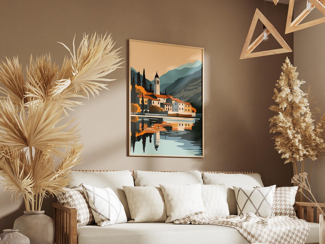 Italian Lake District Poster Italian Village Print Lake Como Art Italy Travel Poster European Landscape Illustration Modern Home Decor Flat - Image 3