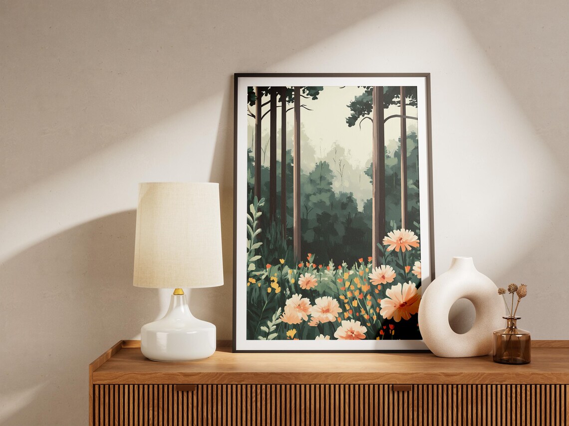 Pine Forest Clearing Full Of Blooming Wildflowers Landscape Poster - Image 5