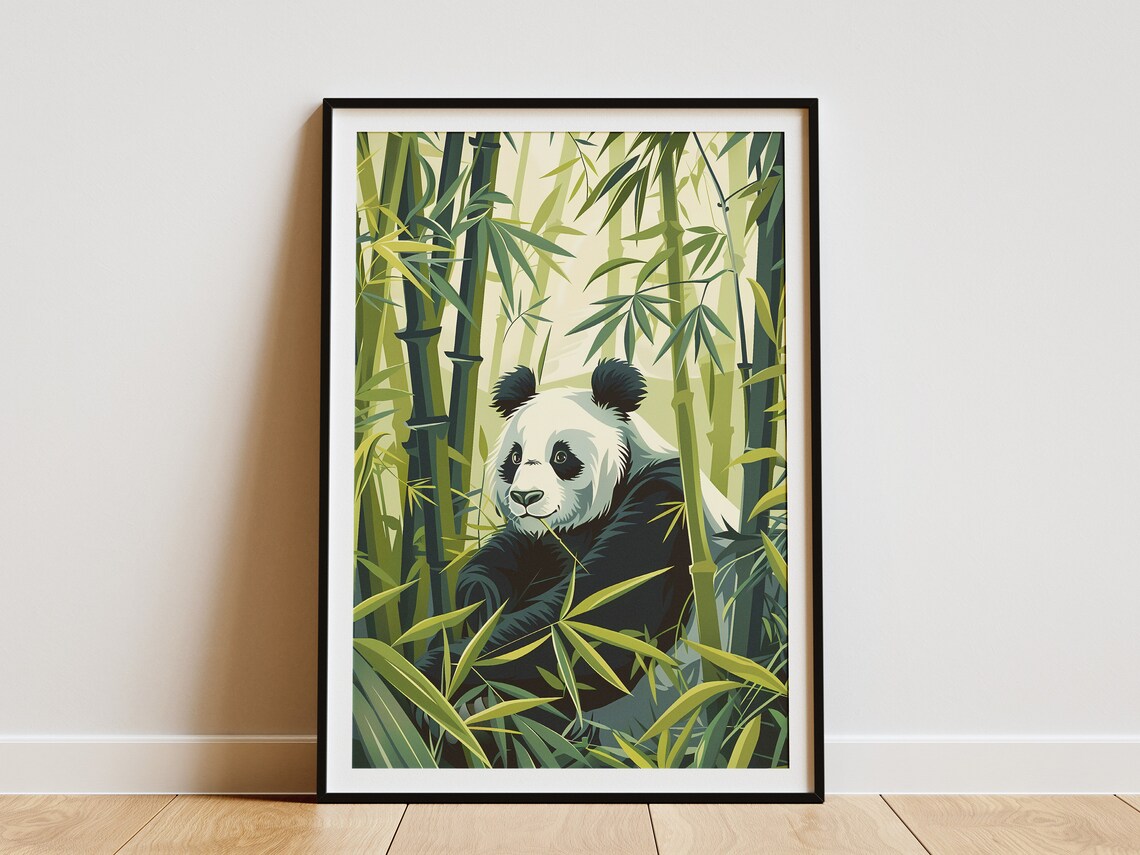 Giant Panda in Bamboo Forest Minimalist Animal Illustration Poster