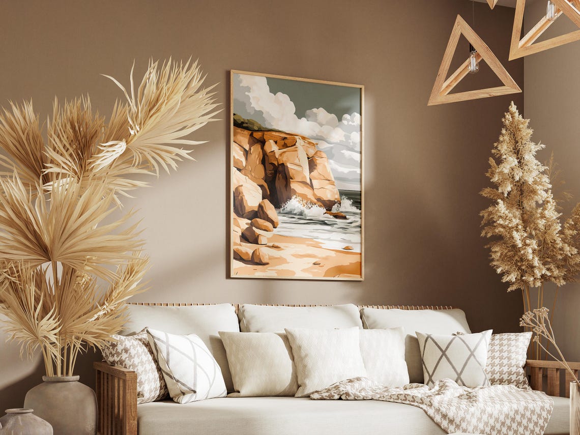 Golden Sandstone Sea Cliff Wave Crash Cloudy Sky Coastal Poster - Image 3
