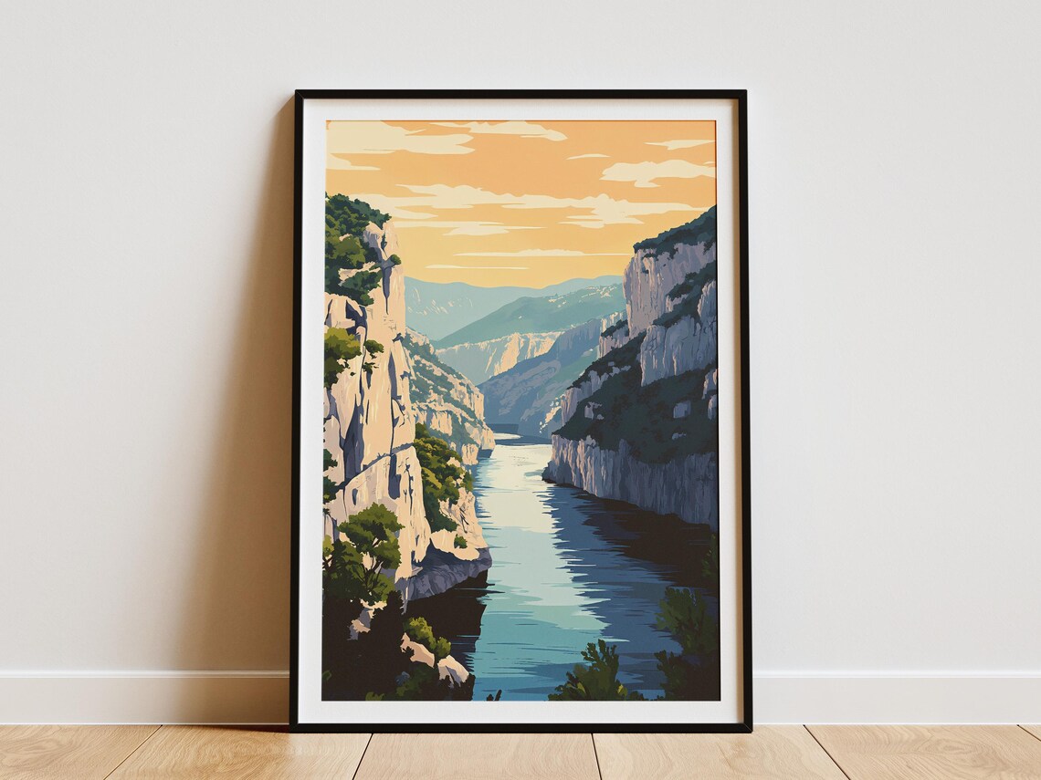 Verdon Gorge France Poster Vintage River Canyon Travel Wall Decor