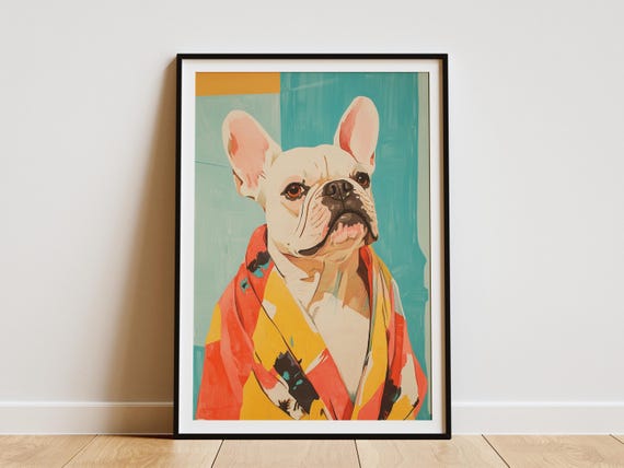 French Bulldog Painting Bathrobe Dog Print Modern Art Colorful Canine Poster Pet Lover Gift Funny Abstract