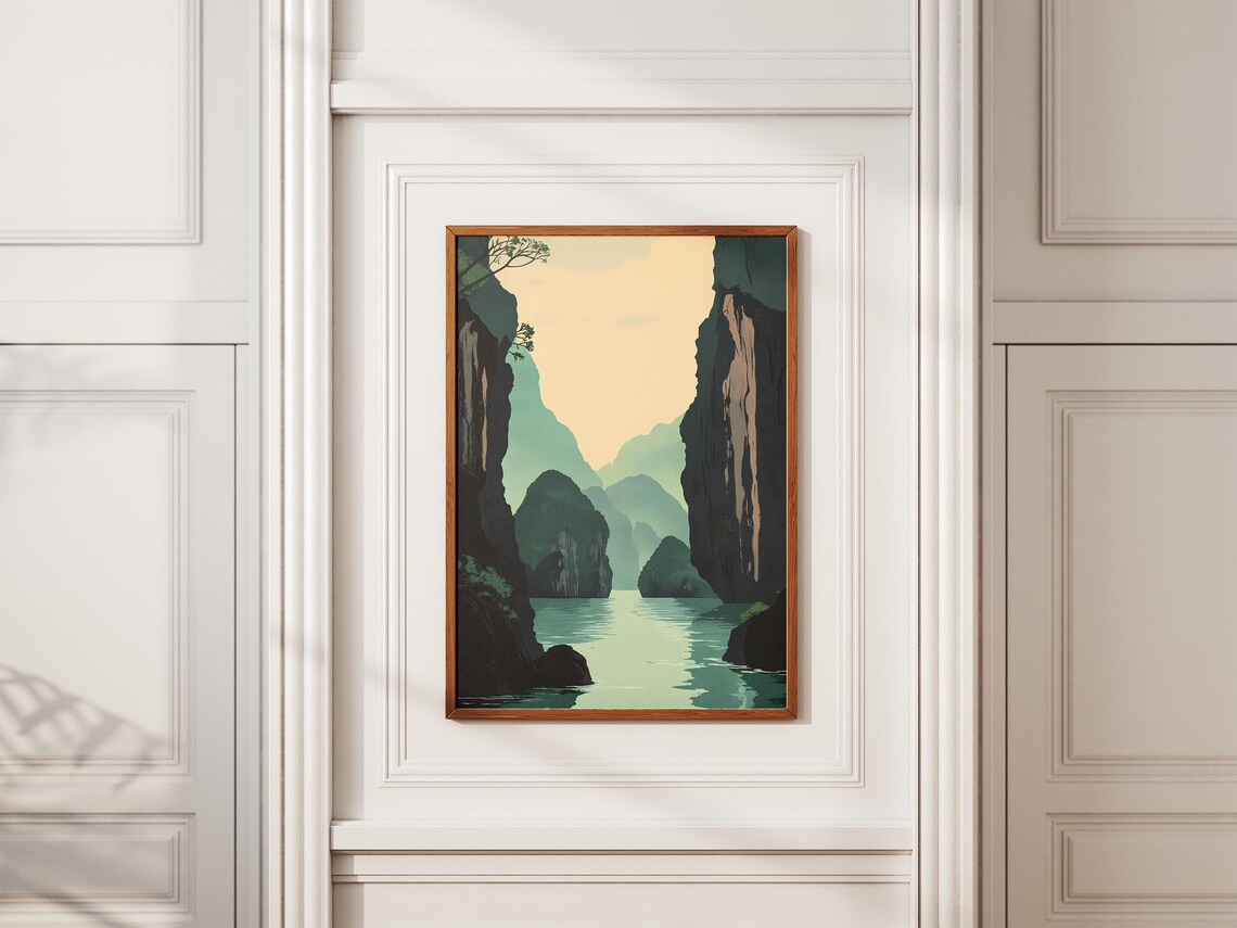 Son Doong Cave Misty Green Karst Canyon River Illustration Poster - Image 2