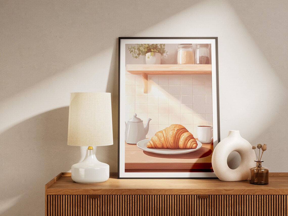 Golden Croissant With Teapot And Coffee Cozy Kitchen Art Poster - Image 5