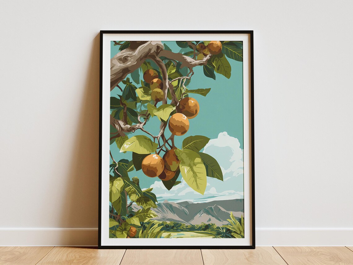 Macadamia Nut Branch Ripe Round Nuts Tropical Botanical Poster