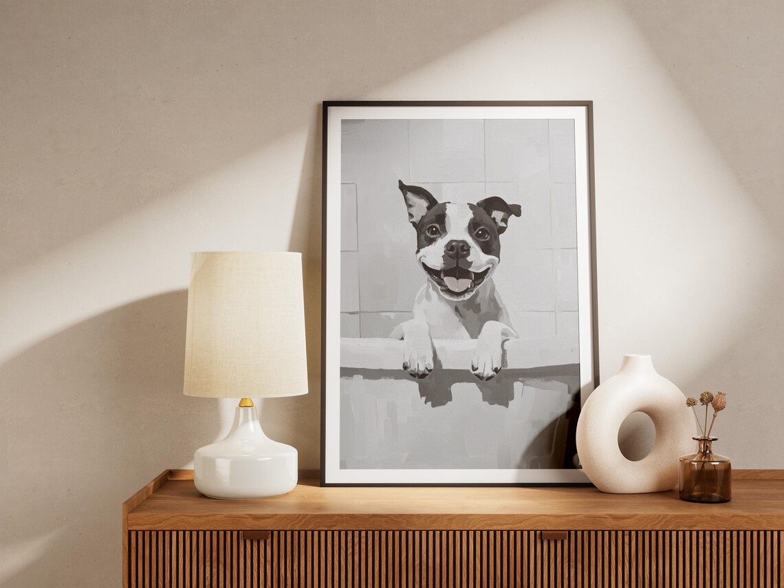 Joyful Cute Happy Smiling Puppy Bubble Bath Minimalist Dog Poster - Image 4