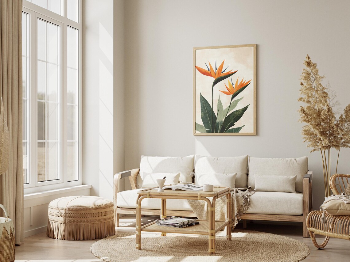 Bird Of Paradise Flower Tropical Orange Floral Botanical Art Poster - Image 3