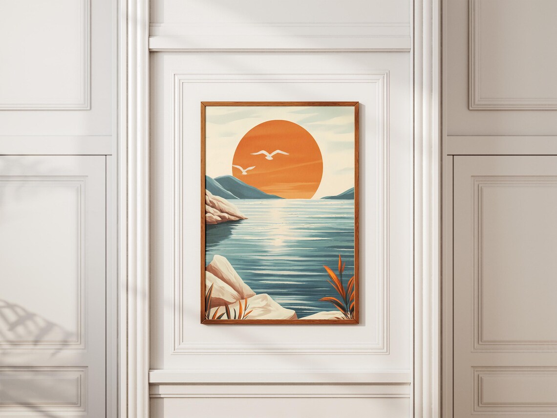 Seto Inland Sea Sunset Big Orange Sun Over Calm Water Scene Poster - Image 2