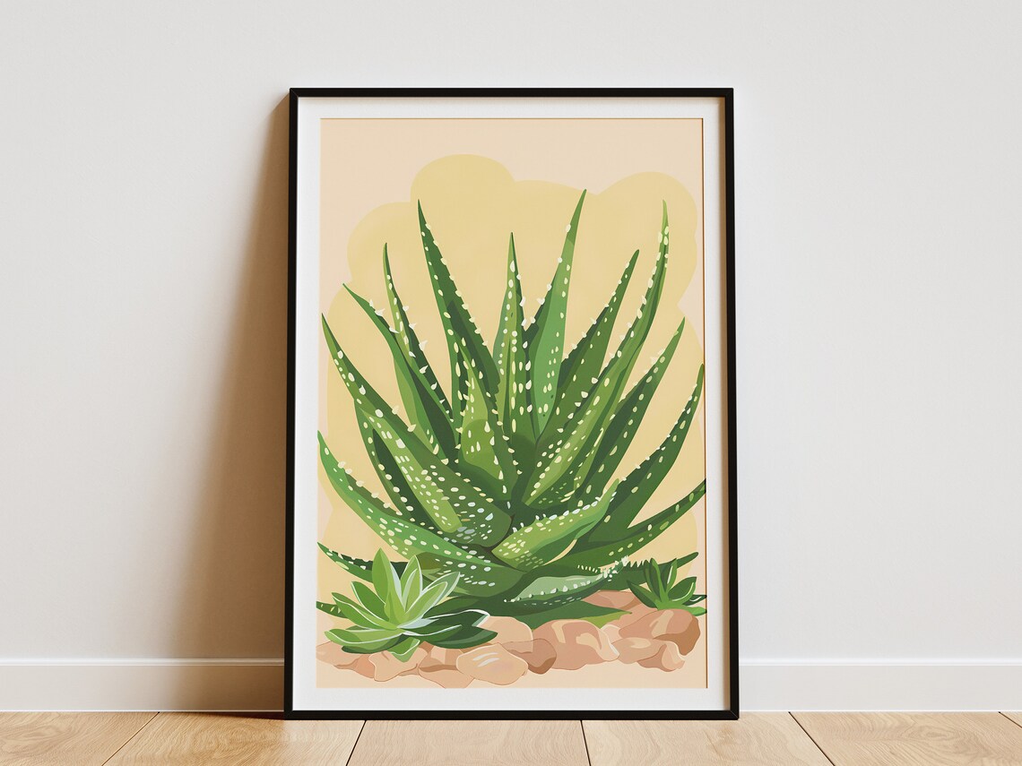 Aloe Vera Cluster Rocks Warm Beige Succulent Botanical Poster