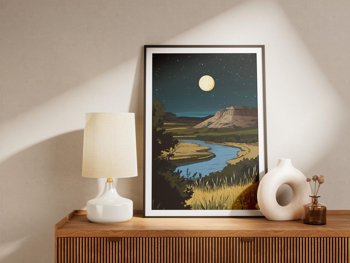 Theodore Roosevelt National Park Moon Over River And Badlands Poster - Image 4
