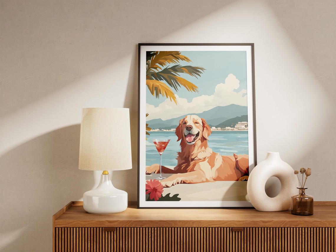 Golden Retriever Beach Poster Dog Art Print Coastal Dog Print Summer Dog Poster Cute Dog Pet Lover Gift Canine Art Dog Lover Gift Golden - Image 5