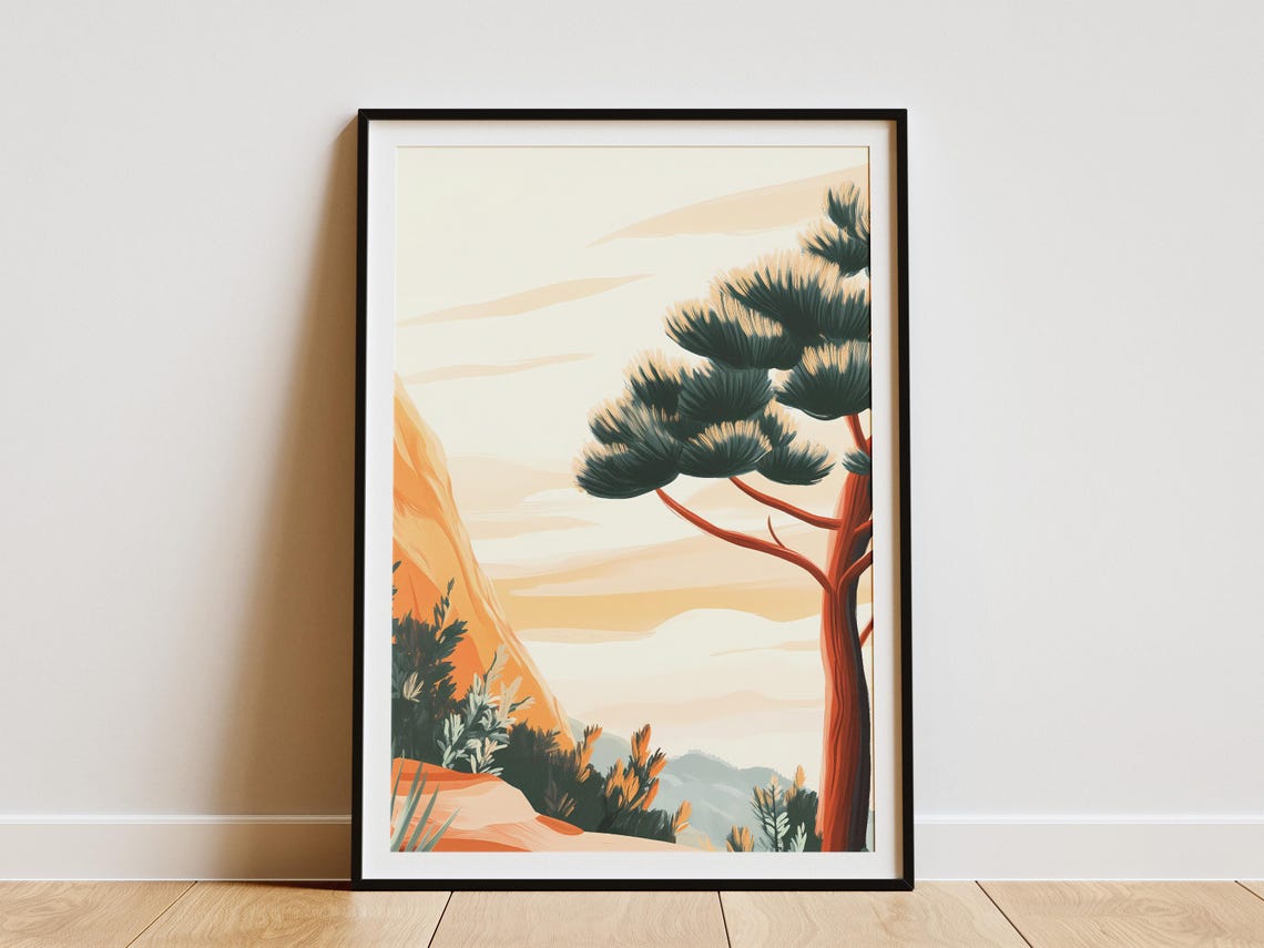Windswept Pine Tree By Tall Orange Canyon Cliffs Desert Poster