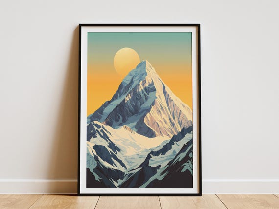 K2 Mountain Pakistan Flat Illustration Art Print Geometric Minimalist Style Modern Mountain Poster Landscape Wall Decor K2 Peak Poster