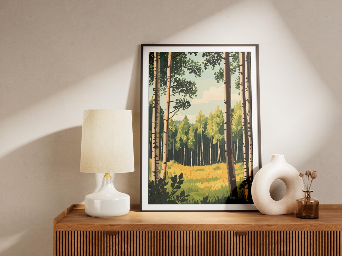 Birch Forest White Trunks Green Canopy Bright Summer Meadow Poster - Image 5