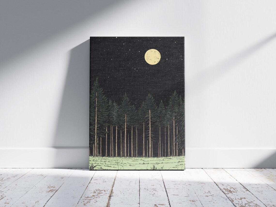 Bialowieza Forest Moonlit Pine Trees Meadow Night Poland Nature Art Poster - Image 2