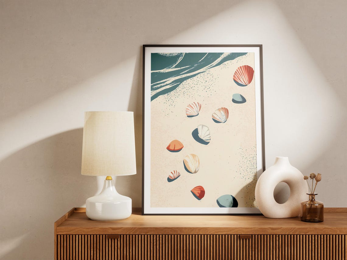 Seashell Beach Minimalist Art Print Coastal Wall Decor Summer Ocean Poster Sandy Shore Artwork Boho Beach Decor Seashore Print Summertime - Image 5